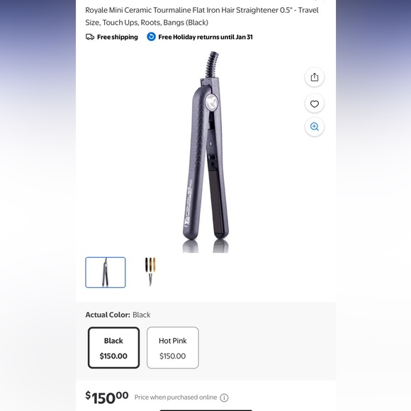 Royale Mini Ceramic Tourmaline Flat Iron Hair Straightener - Picture 2 of 5